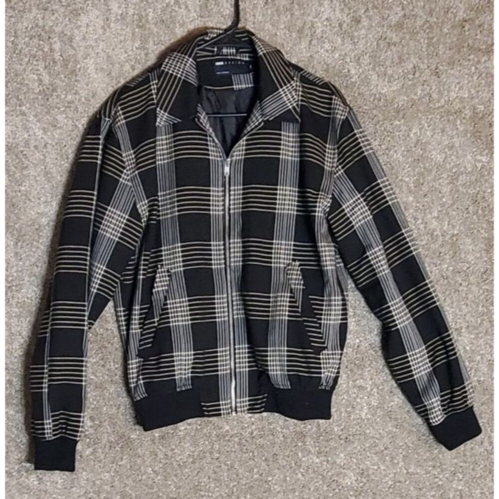 ASOS Women's Design Jacket Black Plaid, Zip Up Size 2XS